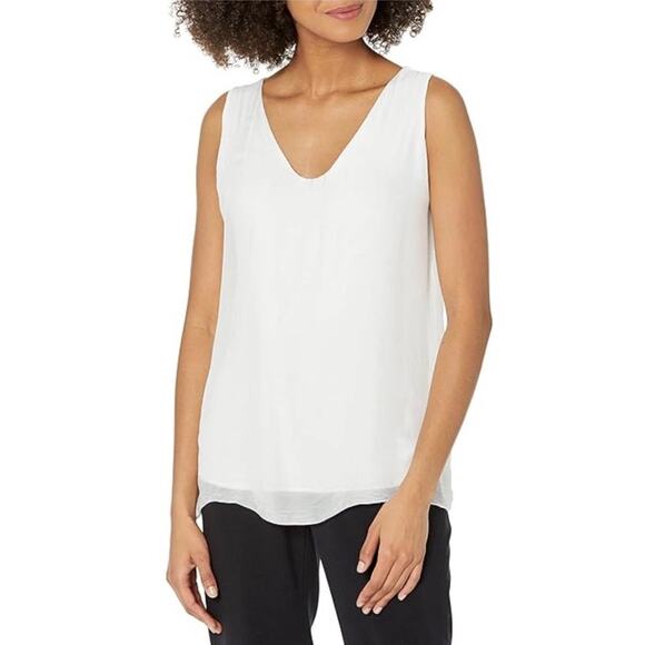 Banana Republic White V Neck 2 Layer Tank Top Womens Petite Small Racerback - Picture 1 of 10